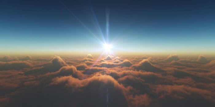 heaven, sunset over the clouds, 3d render illustration