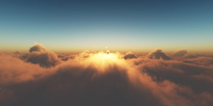 heaven, sunset over the clouds, 3d render illustration