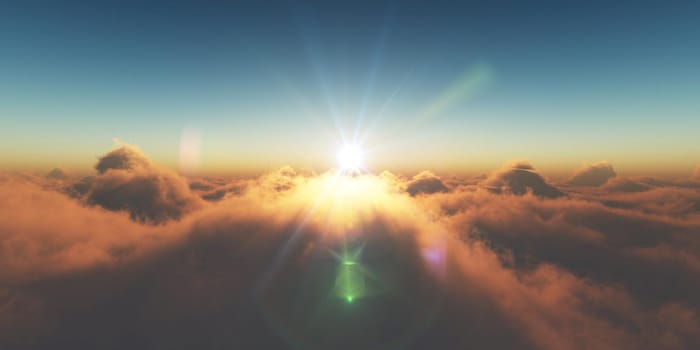 heaven, sunset over the clouds, 3d render illustration