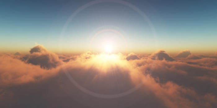 heaven, sunset over the clouds, 3d render illustration