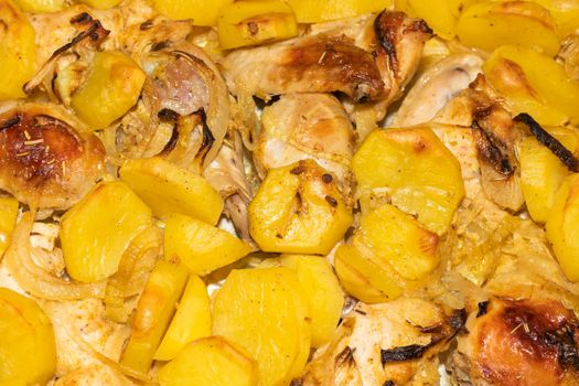 fried potatoes with meat. the view from the top. High quality photo