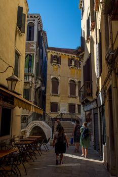 discovery of the city of Venice and its small canals and romantic alleys, Italy