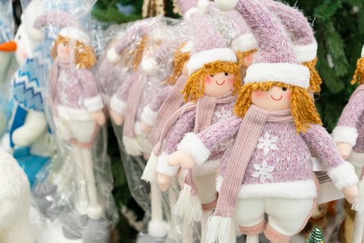 christmas toys on store shelves close - up as background. High quality photo