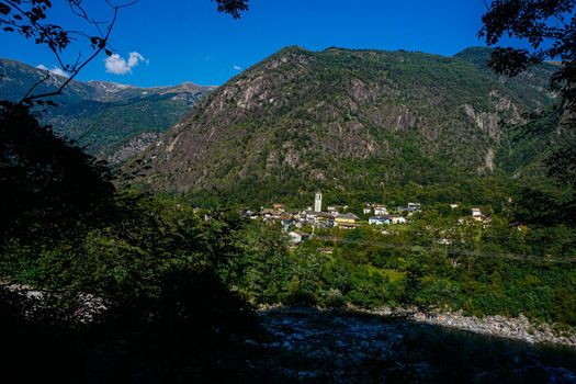 View on the village Avegno in the Vallemaggia, Ticino, Switzerland