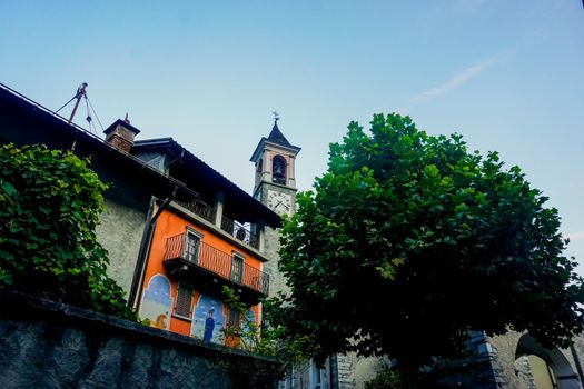 Avegno, Ticino, Switzerland - houses surrounding the church Santi Luca e Abbondio