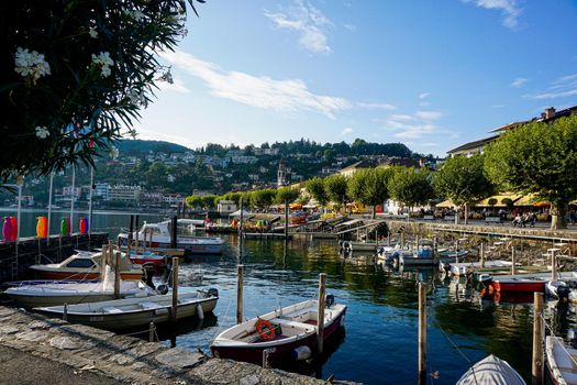 Ascona, Switzerland - view from the harbour on a sunny day