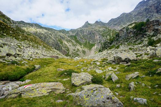 Rocky landscape at the alp Corte della Sassina at the foot of die Pizzo Campo Tencia mountain range, Ticino, Switzerland