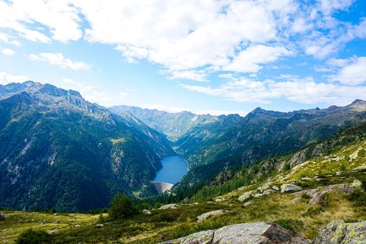 View to the Lago del Sambuco from above Corte di Mezzo, Switzerland