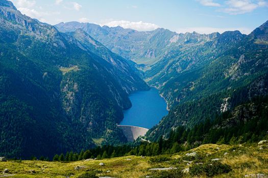 Panoramic view to the Lago del Sambuco in the Val Lavizzara, Switzerland