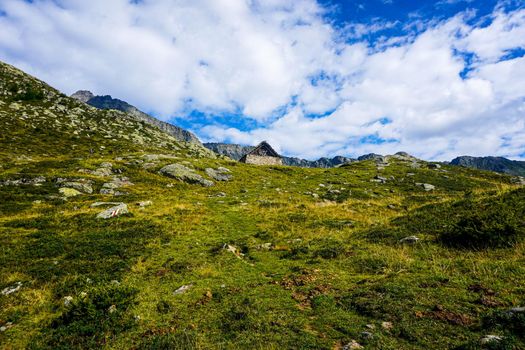 Traditional stone building of the alp Corte die Mezzo in Ticino, Switzerland