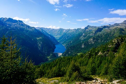 The Barrier lake Lago del Sambuco in Ticino Switzerland in front of a beautiful setting