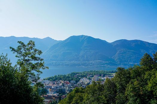 Panoramic view over Locarno from Orselina, Ticino Switzerland