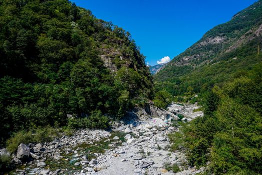 Tranquil part of the Maggia river - perfect for swimming, relaxation and sunbathe