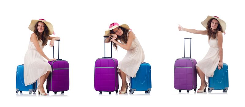 Woman going to summer vacation isolated on white