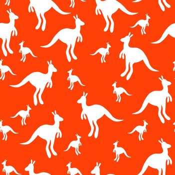 Vector flat illustration with silhouette kangaroo and baby kangaroo on fiery background. Seamless pattern on orange background. Design for card, poster, fabric, textile. Pray for Australia and animals