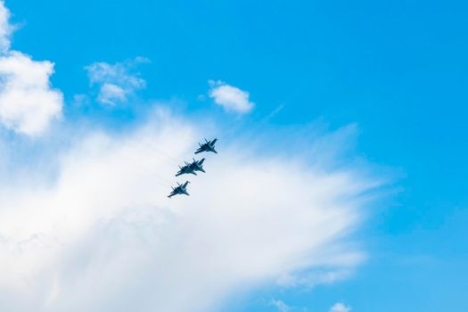fighter planes in the blue sky. High quality photo