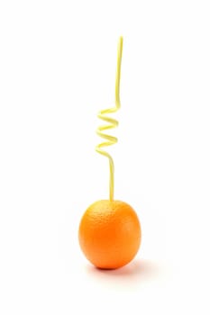 orange with a tube on a white background isolate macro. High quality photo