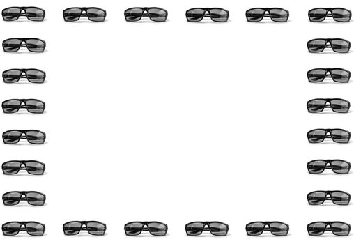 colorful pattern of sunglasses on a white background top view. High quality photo