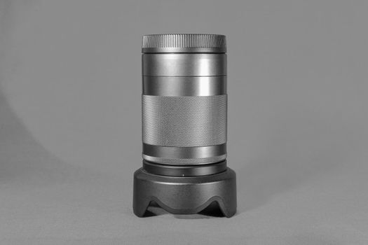 camera lens on a black and white background. high-quality photos