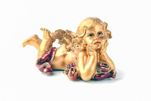 Golden angel on a white background isolate. High quality photo