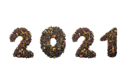 2021 year of tea on a white background top view. High quality photo
