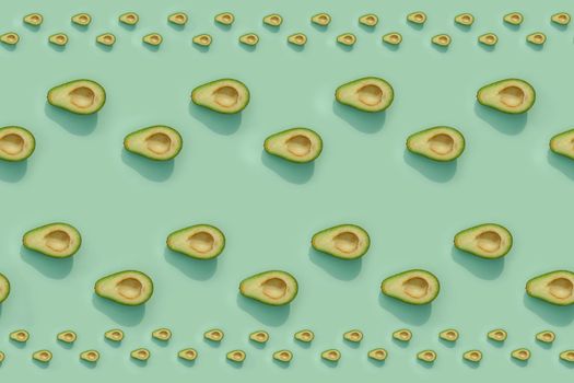 avocado on a colored background pattern top view