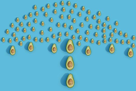 avocado color on a solid background, the top view pattern. High quality photo