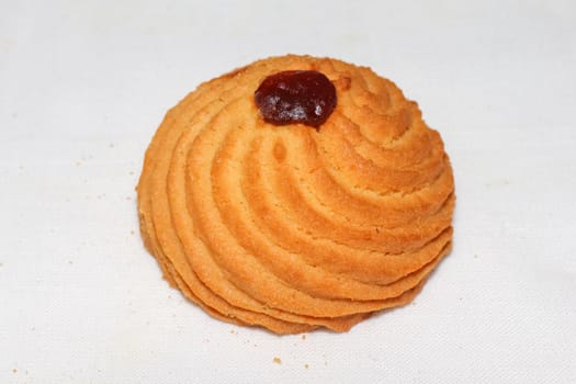 shortbread cookies on a white tablecloth macro. High quality photo