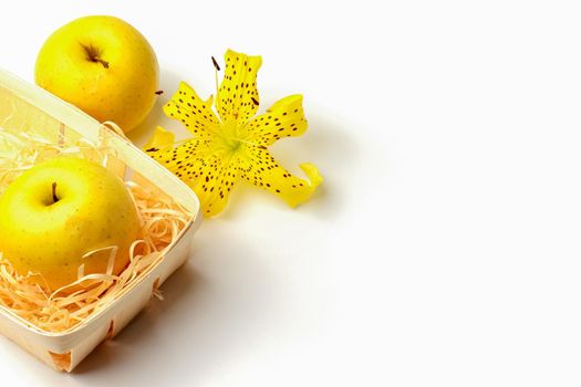 tiger Lily with banana and Apple on a white background close-up. isolate. High quality photo