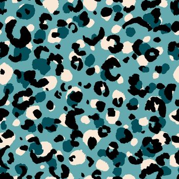 Abstract modern leopard seamless pattern. Animals trendy background. Blue and black decorative vector stock illustration for print, card, postcard, fabric, textile. Modern ornament of stylized skin