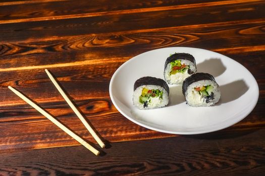 sushi on a wooden background close up. High quality photo