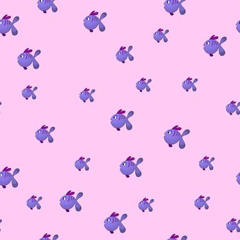 Seamless pattern with cute fish on pink background. Vector cartoon animals colorful illustration. Adorable character for cards, wallpaper, textile, fabric. Flat style