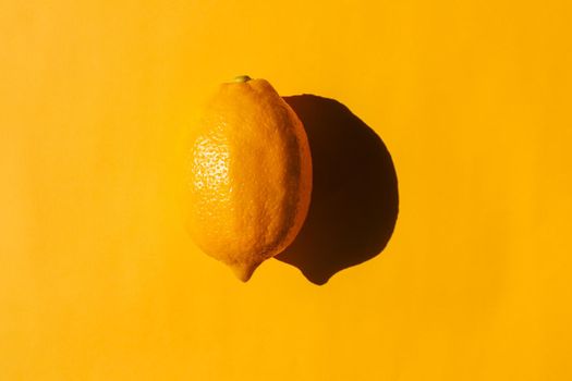 lemon with a hard shadow on a plain background. the view from the top. blank for the pattern. High quality photo