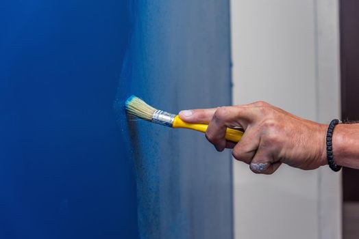Brush with blue paint at indoor