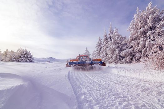 Ratrak, grooming machine, special snow vehicle in winter.