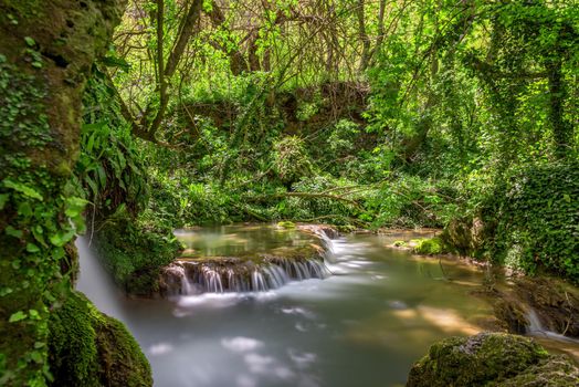 Krushuna waterfalls in bulgaria at spring 