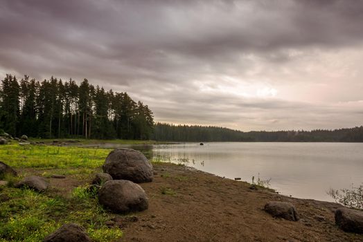 Lake sunrise / Beautiful sunrise view of Shiroka Polyana dam in Rhodopi Mountains, Bulgaria