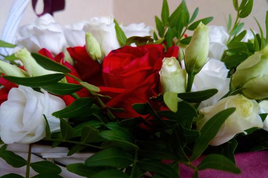 Beautiful bouquet of red and white roses for the holiday