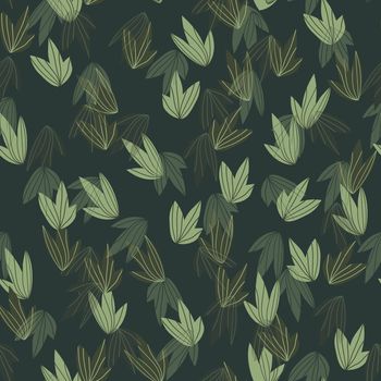 Floral seamless pattern with colorful exotic leaves on dark background. Tropic green branches. Fashion vector stock illustration for wallpaper, posters, card, fabric, textile