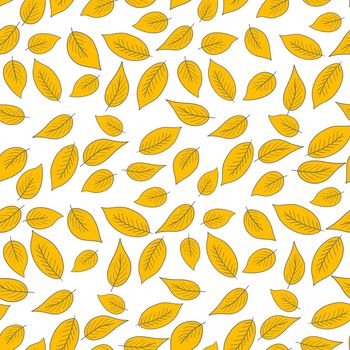 Floral seamless pattern with yellow exotic leaves on white background. Autumn branches. Fashion vector stock illustration for wallpaper, posters, card, fabric, textile