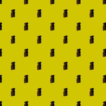 Template. Vertical modern mini camcorder on yellow background.Top view, flat lay, layout.
