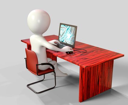 3d cartoon character using laptop computer - 3d rendering