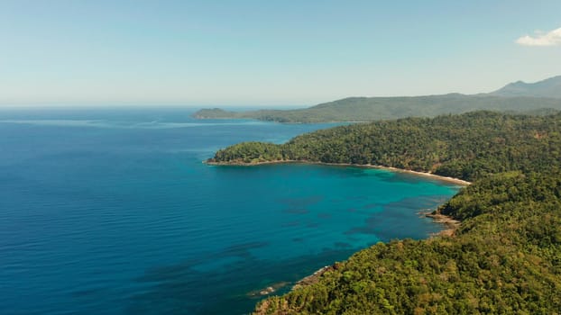 aerial view coastline of tropical island with coral reef and blue lagoon. Palawan, Philippines. tropical landscape. Seascape island and clear blue water. tropical landscape, travel concept