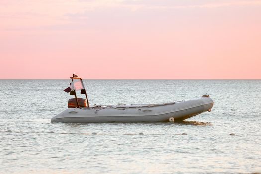 motor boat on the water surface of the sea. High quality photo