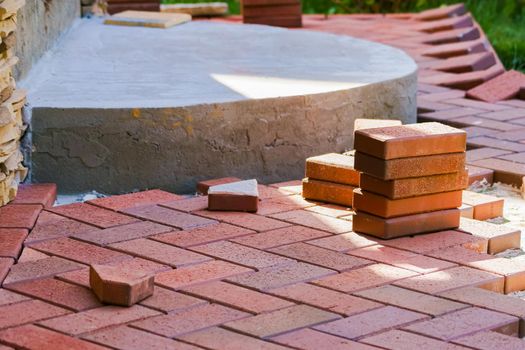 Brown clinker paving stones for laying paths in the garden. German brick