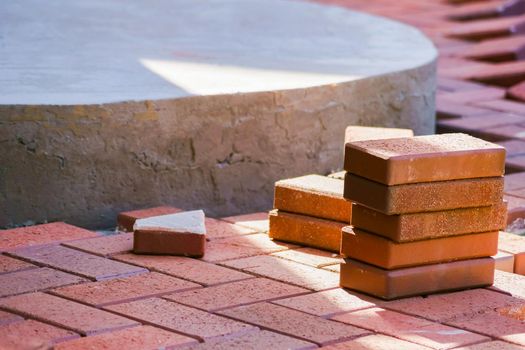Brown clinker paving stones for laying paths in the garden. German brick