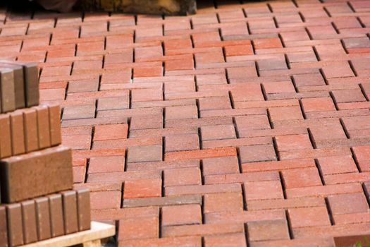 Brown clinker paving stones for laying paths in the garden. German brick