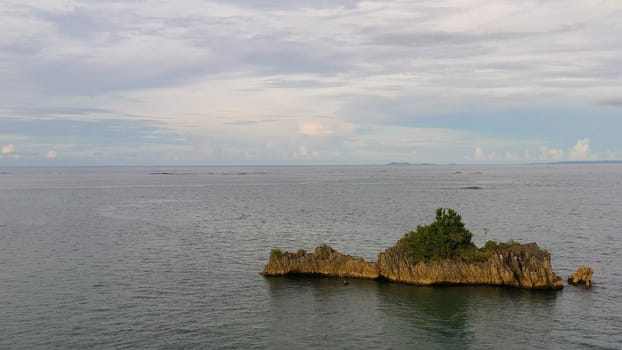 Small rocky island with a tree, view from above. Caramoan Islands, Philippines. Summer and travel vacation concept.