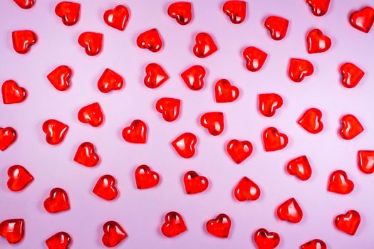 hearts garland on a wooden background top view 