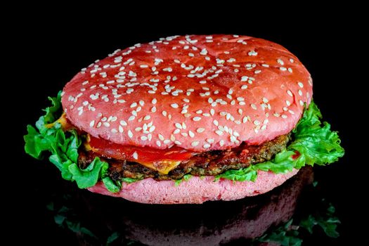 red hamburger on a black background macro. High quality photo